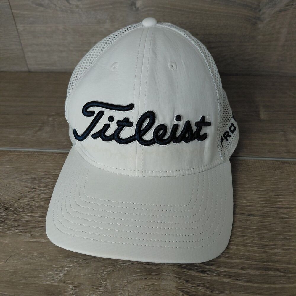 Titleist FootJoy Pro V1 Hat Cap White Blue Embroidered Mesh Tour Golf Trucker
